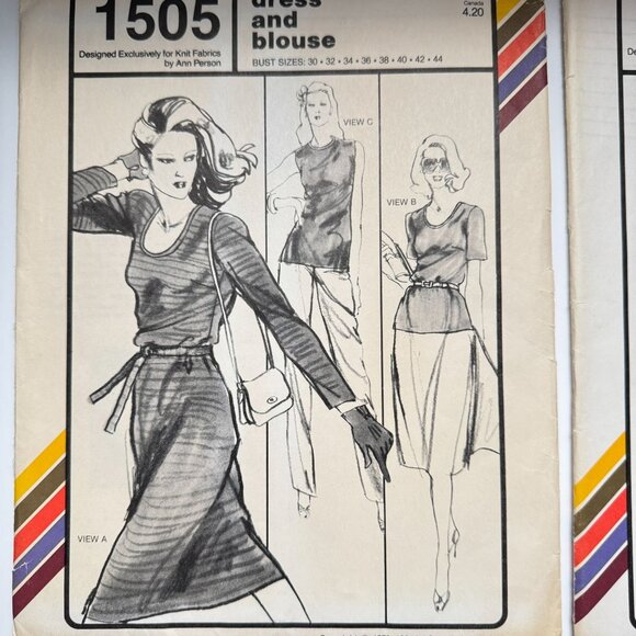 Vtg 70s Stretch & Sew Sew Pattern1505 Dress Blouse/ 700 Pants Shorts Bust UNCUT - Picture 3 of 16
